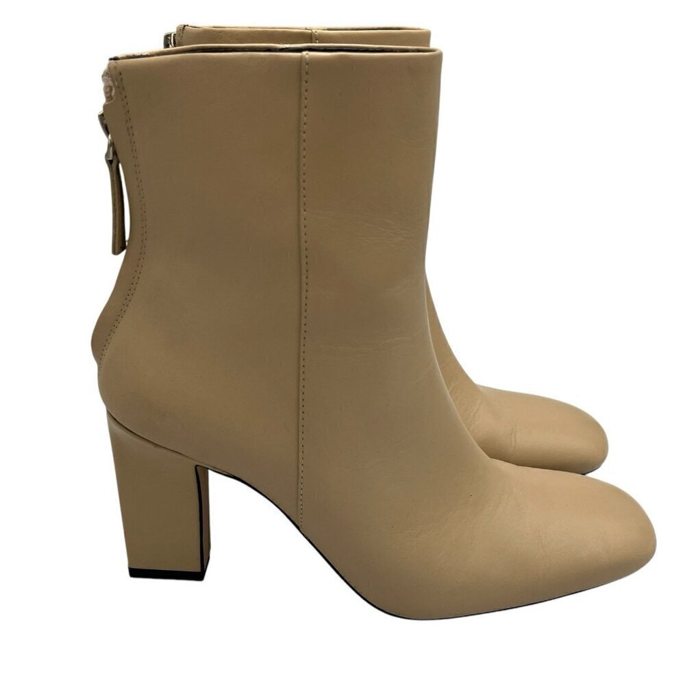 Zara Womens Ankle Boots Booties Tan Back Zipper 6.5 Mob Wife Nude Career Dressy